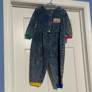 Vintage 1989 Playskool toddler girls 3T denim coveralls colorful 80s utility